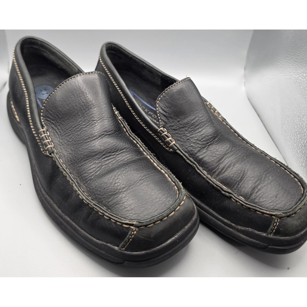 Rockport Men's 11M Black Leather Slip On Loafers Kinetic Air APM20381